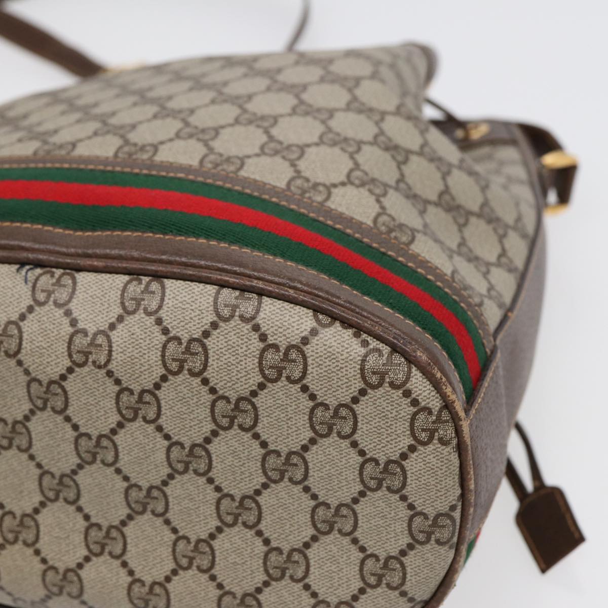GUCCI GG Supreme Web Sherry Line Shoulder Bag Beige Gold 001 164 0933 88150