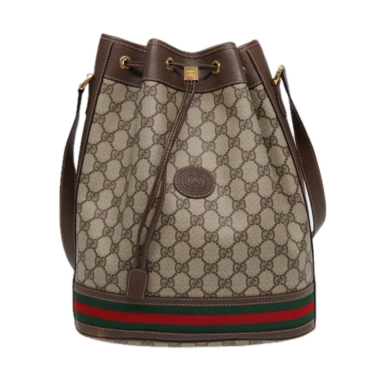 GUCCI GG Supreme Web Sherry Line Shoulder Bag Beige Gold 001 164 0933 88150
