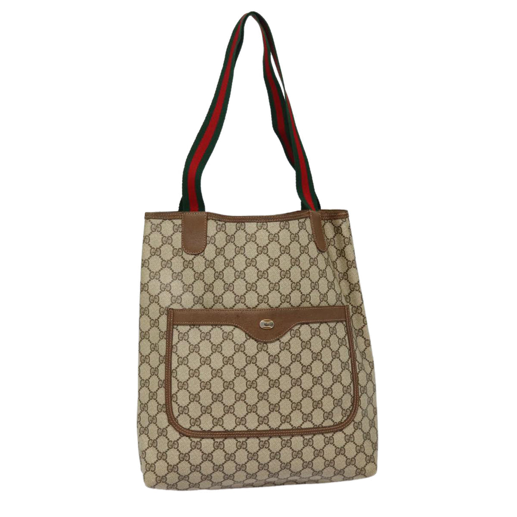 GUCCI GG Supreme Web Sherry Line Tote Bag PVC Beige Red 39 02 003 88151