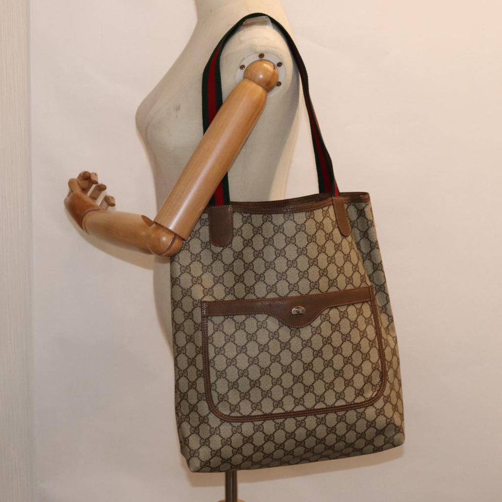 GUCCI GG Supreme Web Sherry Line Tote Bag PVC Beige Red 39 02 003 88151