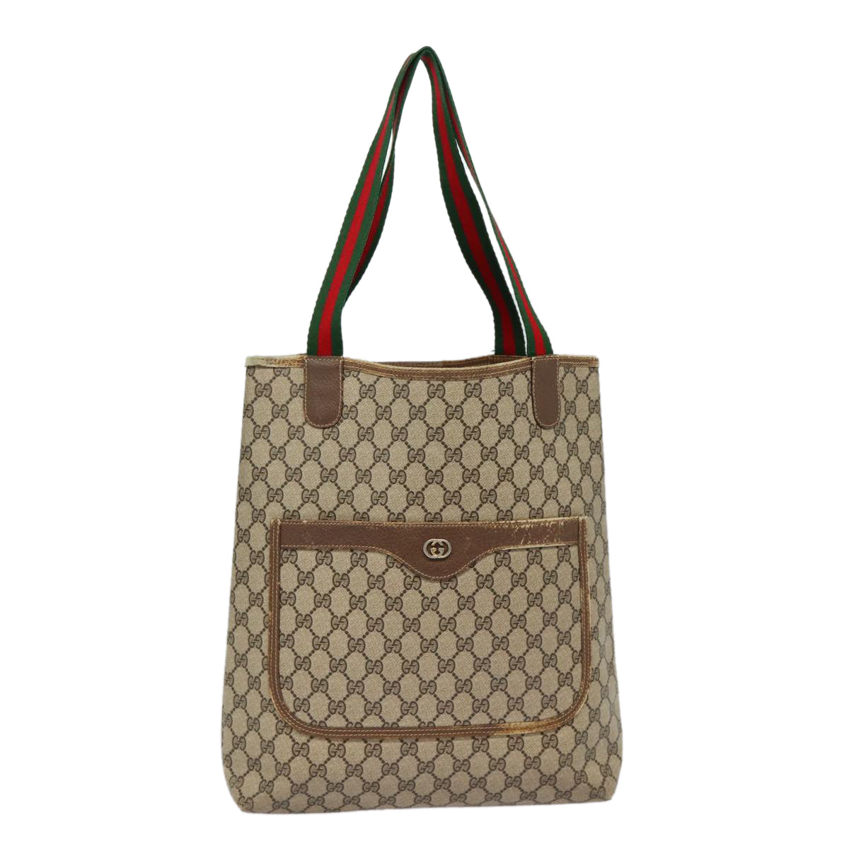 GUCCI GG Supreme Web Sherry Line Tote Bag PVC Beige Red 40 02 003 88153