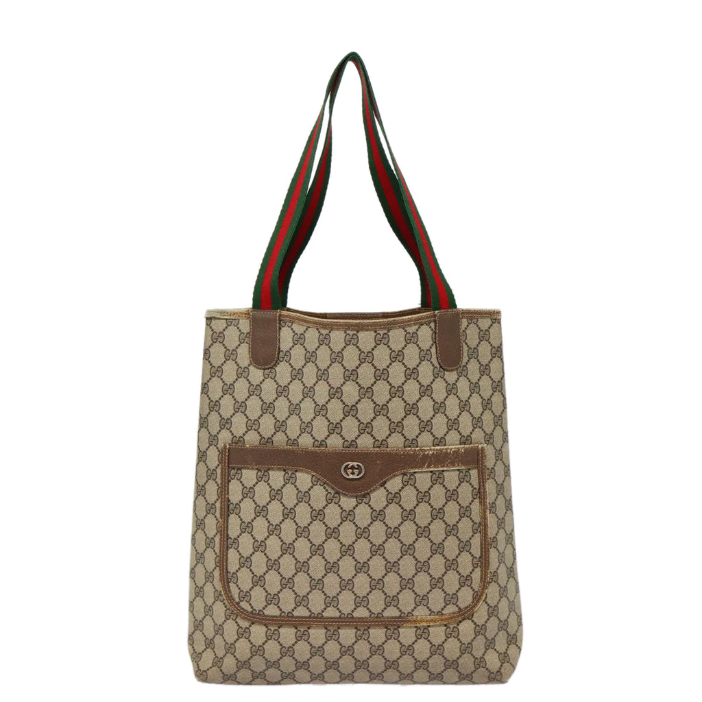GUCCI GG Supreme Web Sherry Line Tote Bag PVC Beige Red 40 02 003 88153
