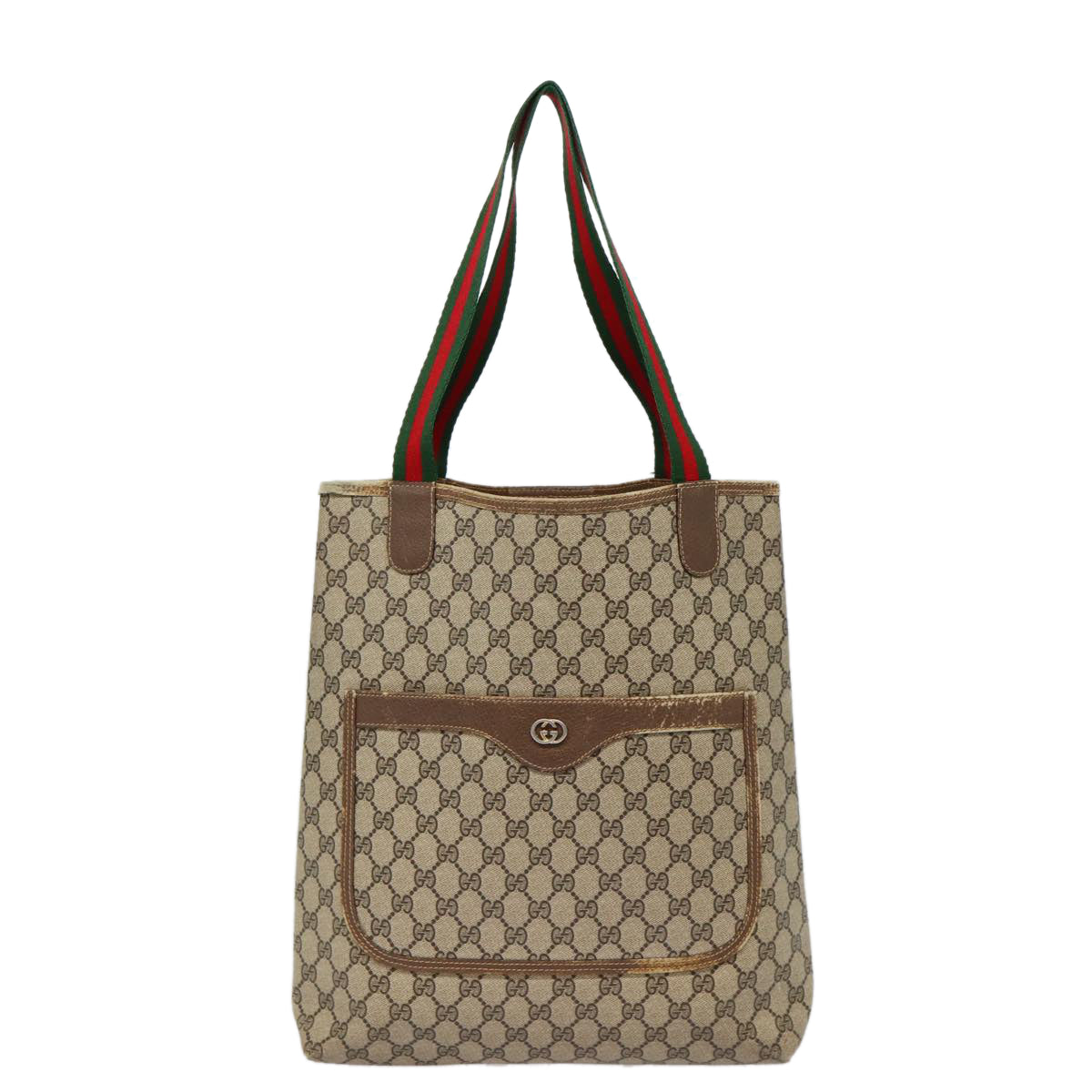 GUCCI GG Supreme Web Sherry Line Tote Bag PVC Beige Red 40 02 003 88153