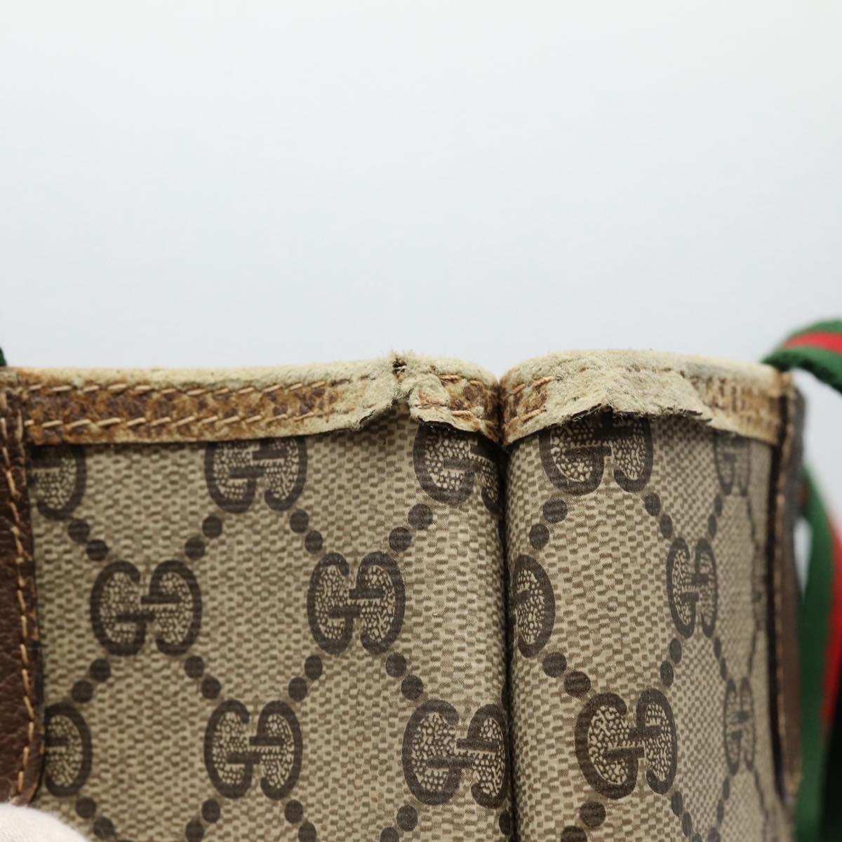 GUCCI GG Supreme Web Sherry Line Tote Bag PVC Beige Red 40 02 003 88153