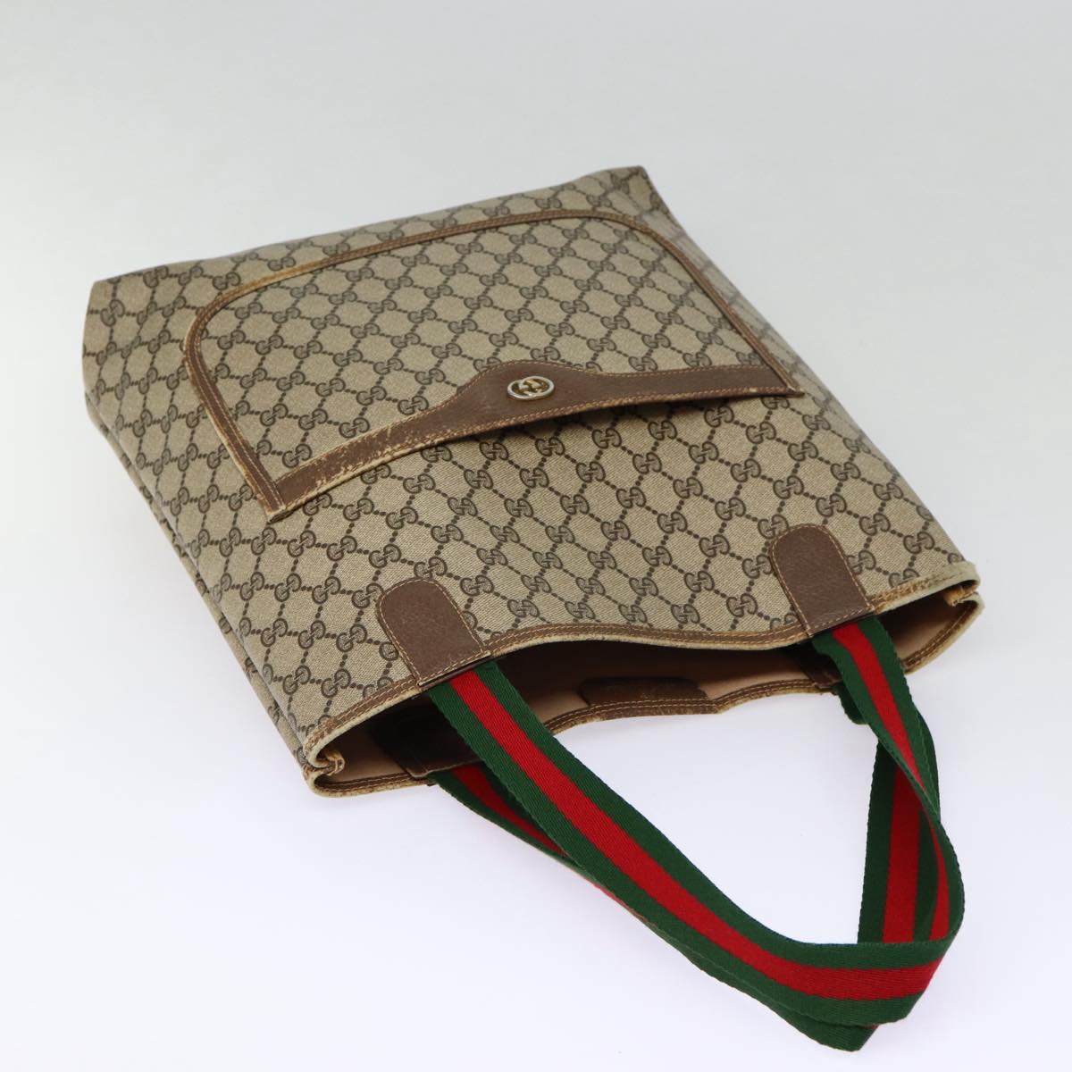 GUCCI GG Supreme Web Sherry Line Tote Bag PVC Beige Red 40 02 003 88153