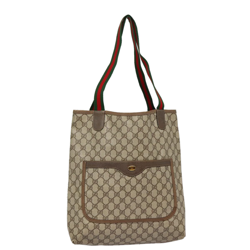 GUCCI GG Supreme Web Sherry Line Tote Bag PVC Beige Red 39 02 003 88154
