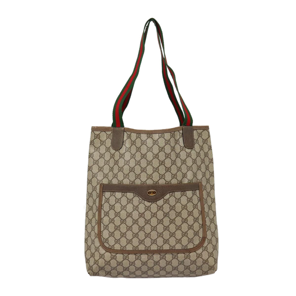 GUCCI GG Supreme Web Sherry Line Tote Bag PVC Beige Red 39 02 003 88154