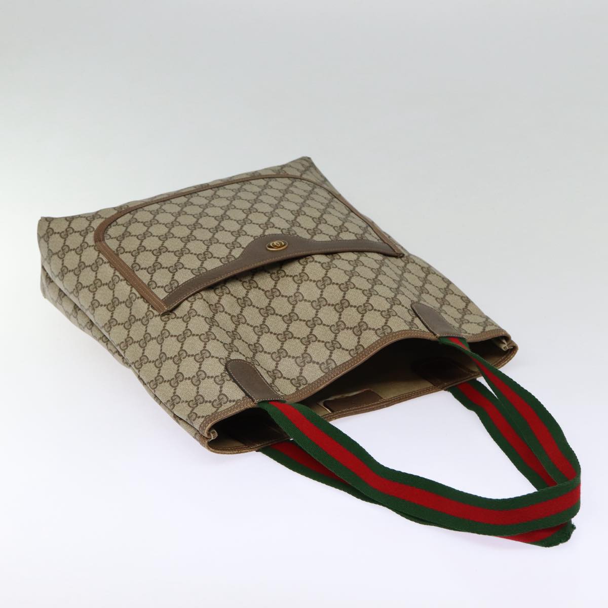 GUCCI GG Supreme Web Sherry Line Tote Bag PVC Beige Red 39 02 003 88154