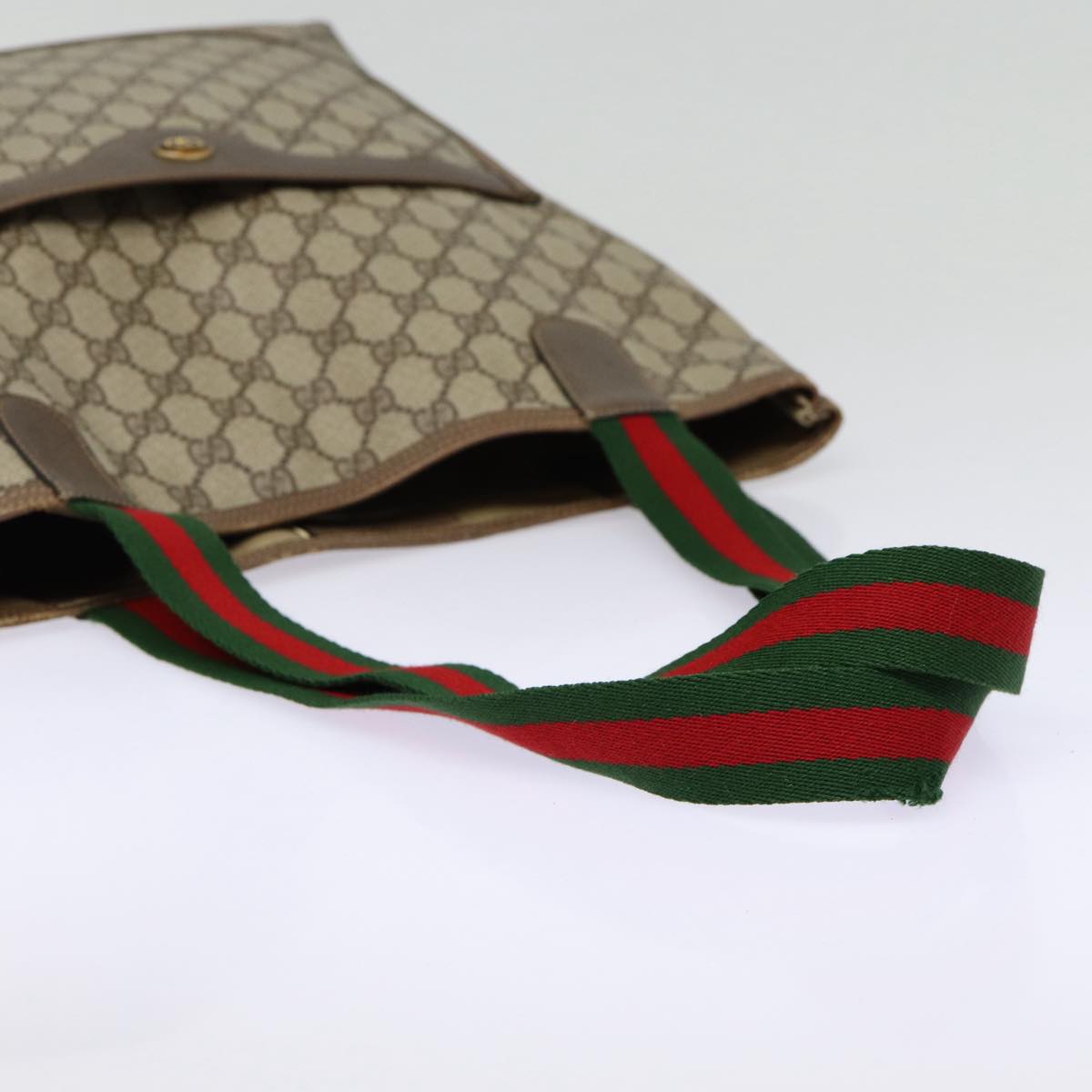GUCCI GG Supreme Web Sherry Line Tote Bag PVC Beige Red 39 02 003 88154