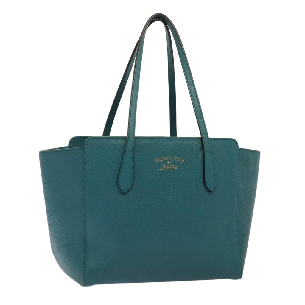 GUCCI Tote Bag Leather Turquoise Blue Gold 354408 88161