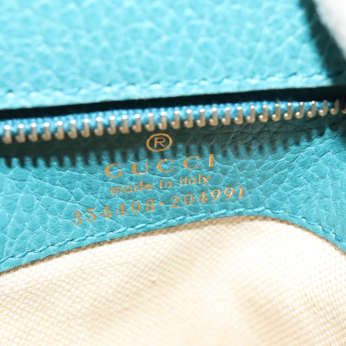 GUCCI Tote Bag Leather Turquoise Blue Gold 354408 88161
