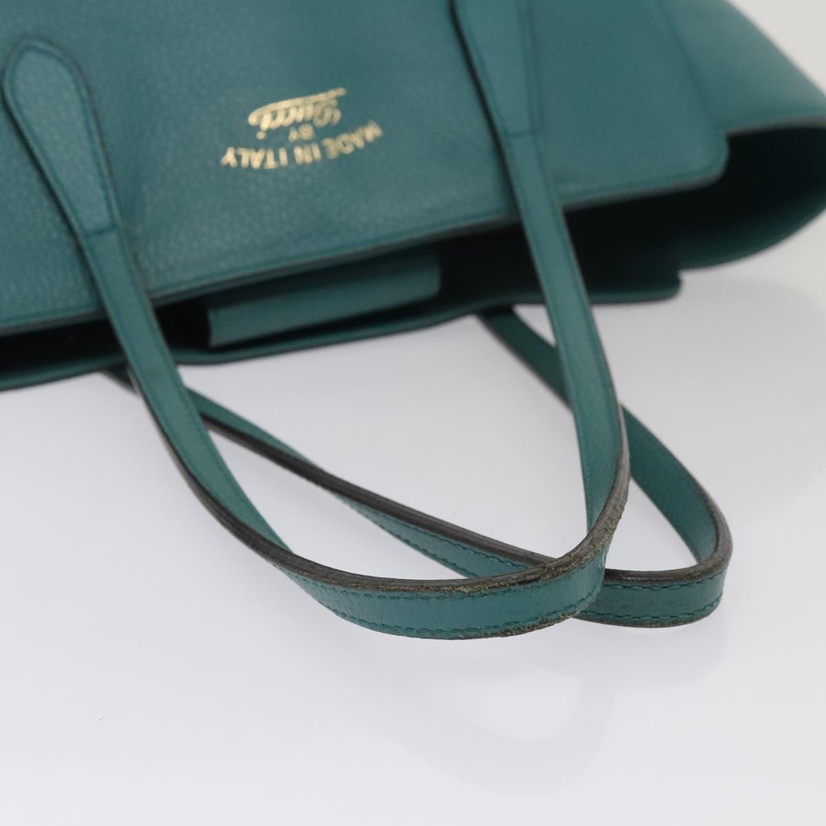 GUCCI Tote Bag Leather Turquoise Blue Gold 354408 88161