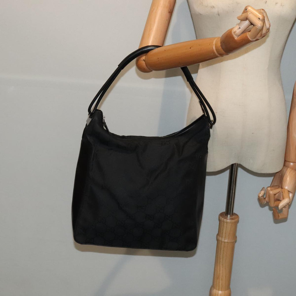GUCCI GG Canvas Shoulder Bag Nylon Black Silver 001 3770 88165