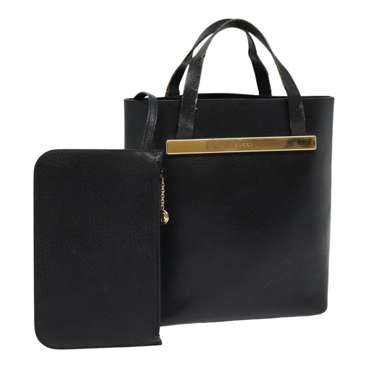 GUCCI Hand Bag Leather Black Gold 000 2058 0558 0 88166