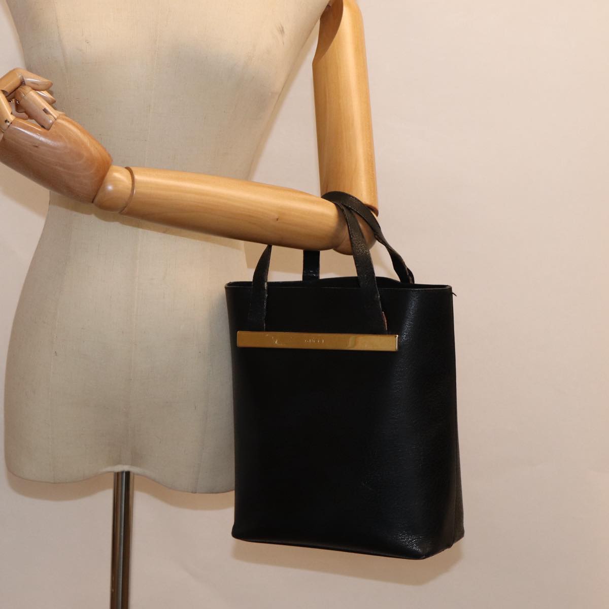 GUCCI Hand Bag Leather Black Gold 000 2058 0558 0 88166
