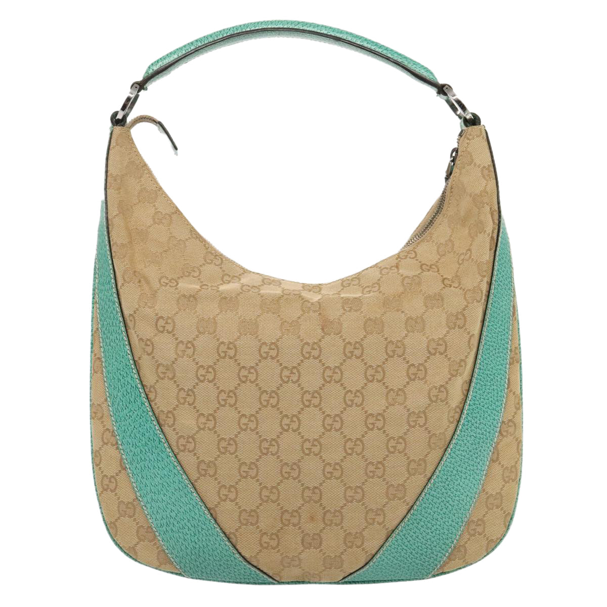 GUCCI GG Canvas Shoulder Bag Beige Silver 124357 88168