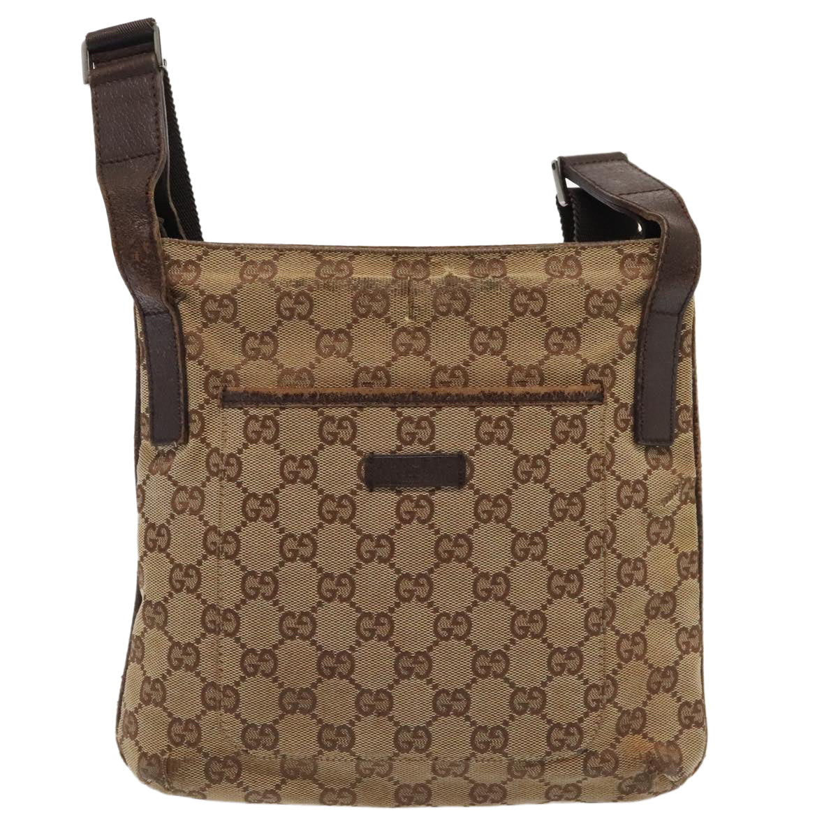 GUCCI GG Canvas Shoulder Bag Beige Silver 122793 88170