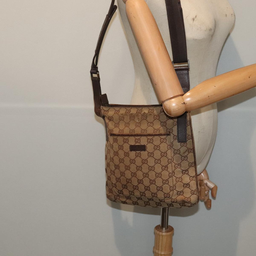 GUCCI GG Canvas Shoulder Bag Beige Silver 122793 88170