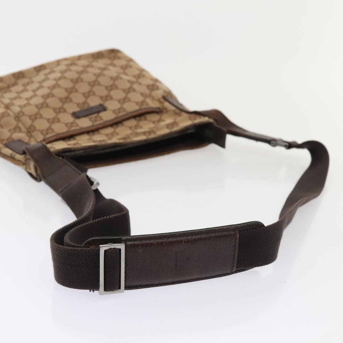 GUCCI GG Canvas Shoulder Bag Beige Silver 122793 88170