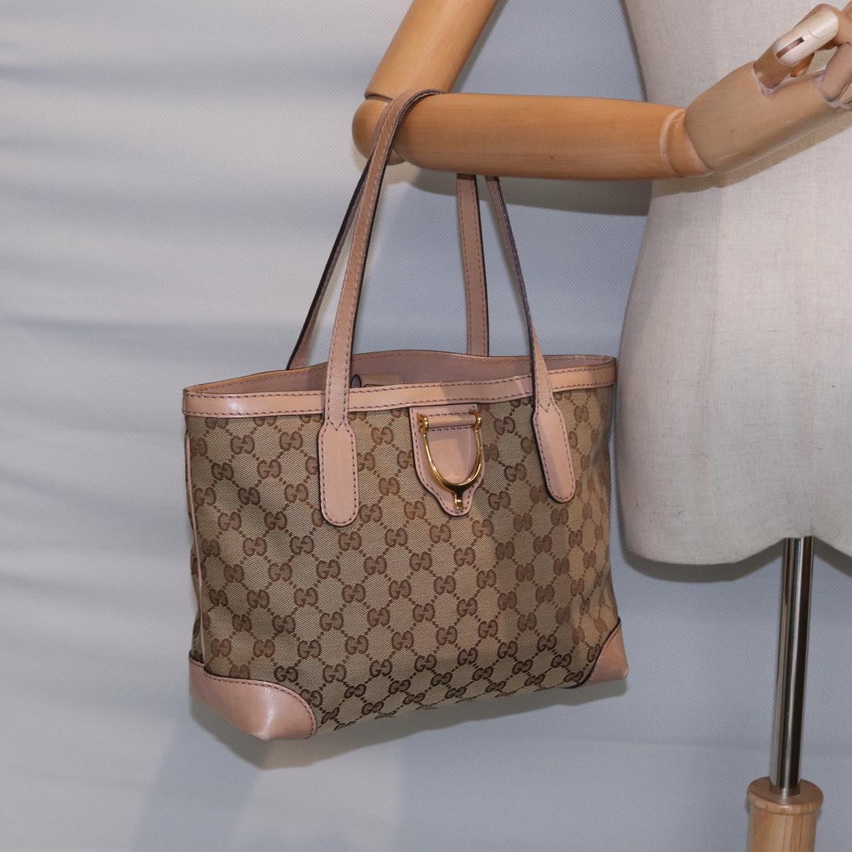GUCCI GG Canvas Shoulder Bag Beige Gold 308604 88173