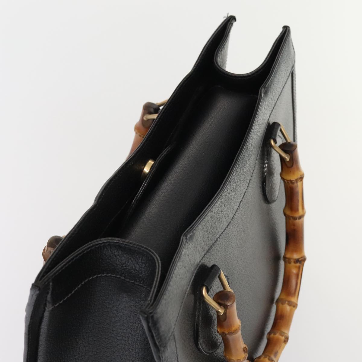GUCCI Bamboo Hand Bag Leather Black Gold 002 1095 0260 88176