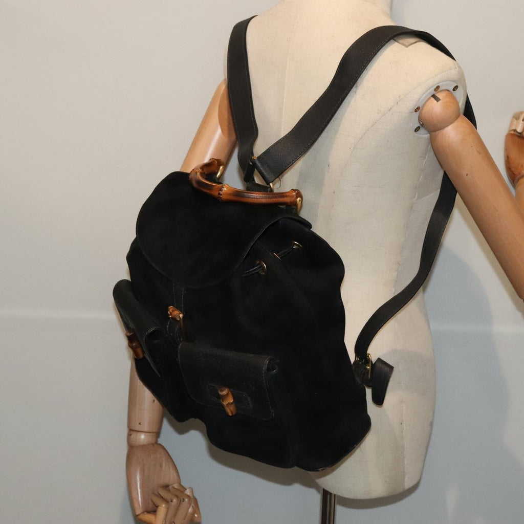 GUCCI Bamboo Backpack Suede Black Gold 003 58 0016 88180