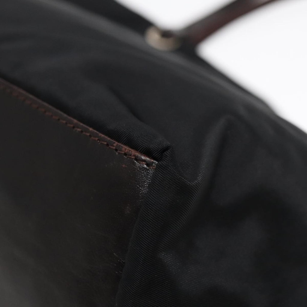 FENDI Tote Bag Nylon Leather Black Dark Brown Silver 88189
