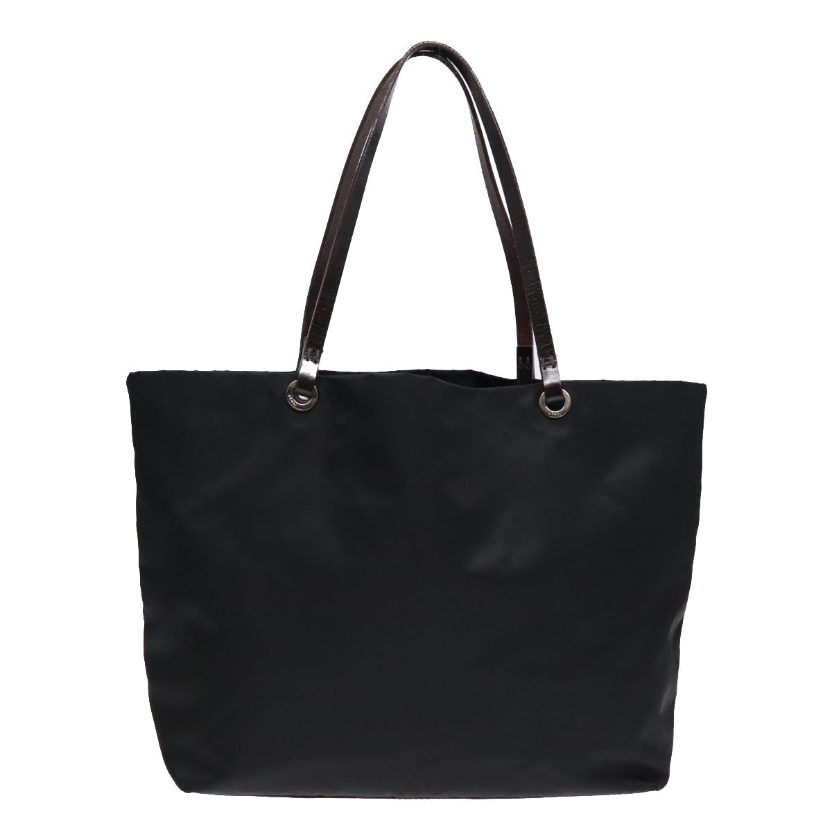 FENDI Tote Bag Nylon Leather Black Dark Brown Silver 88189
