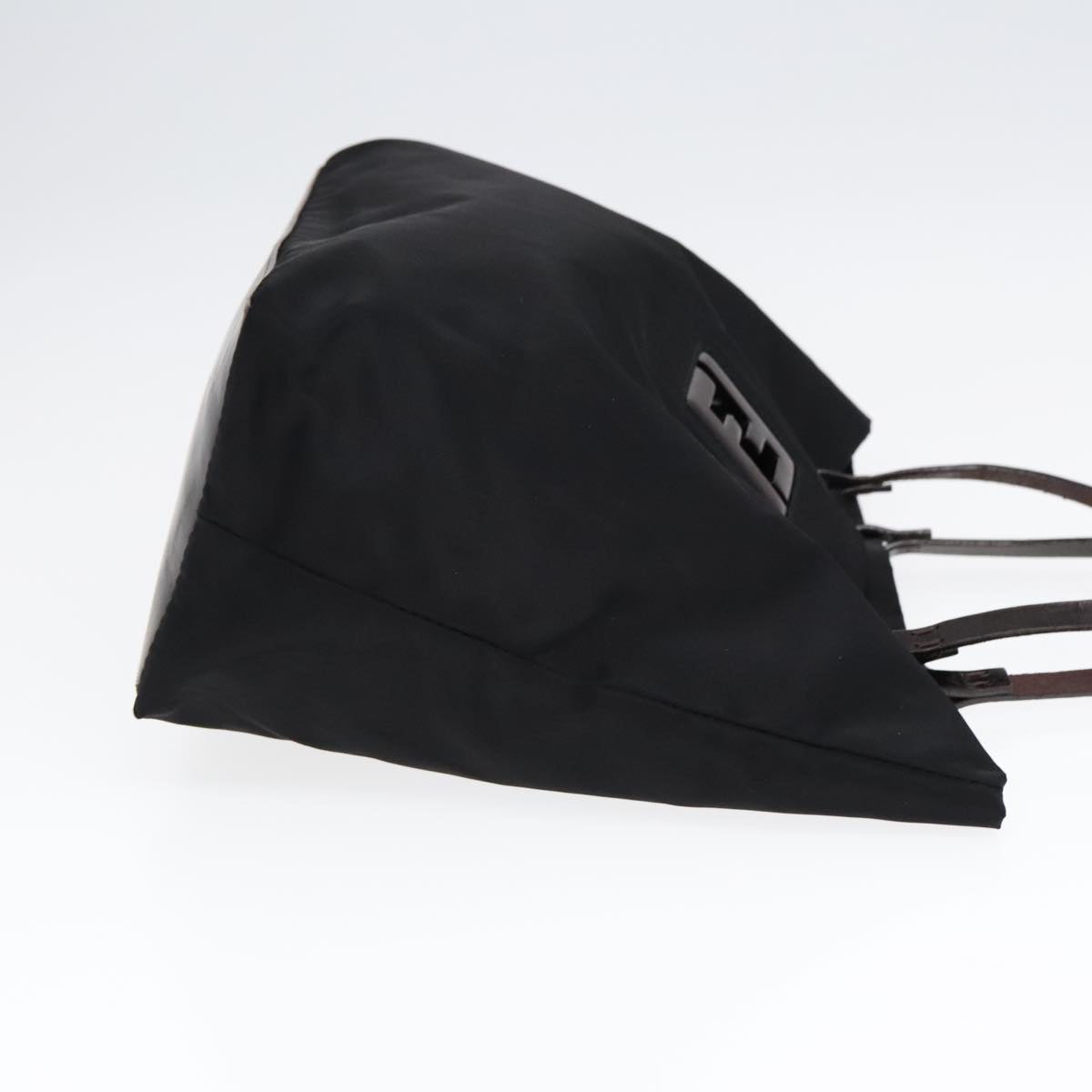FENDI Tote Bag Nylon Leather Black Dark Brown Silver 88189