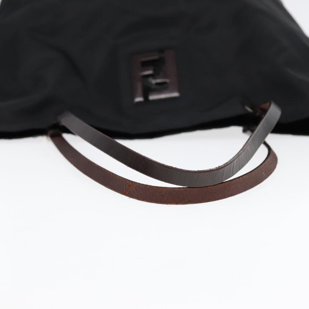 FENDI Tote Bag Nylon Leather Black Dark Brown Silver 88189