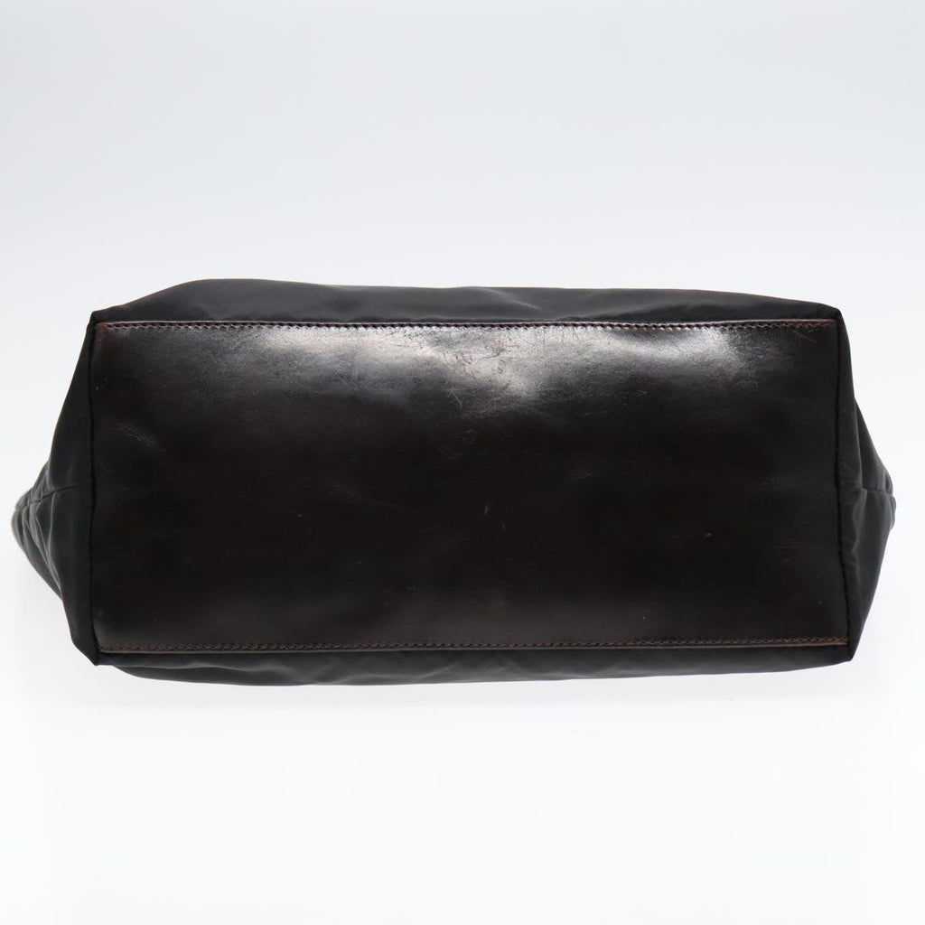 FENDI Tote Bag Nylon Leather Black Dark Brown Silver 88189