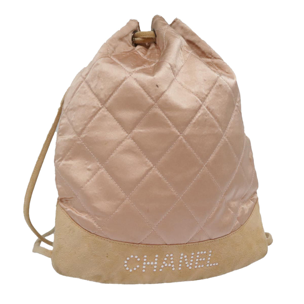 CHANEL knapsack Silk Suede Pink Brown CC 88217