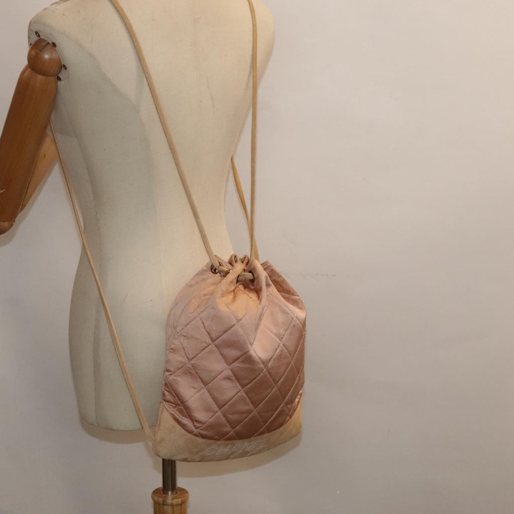 CHANEL knapsack Silk Suede Pink Brown CC 88217