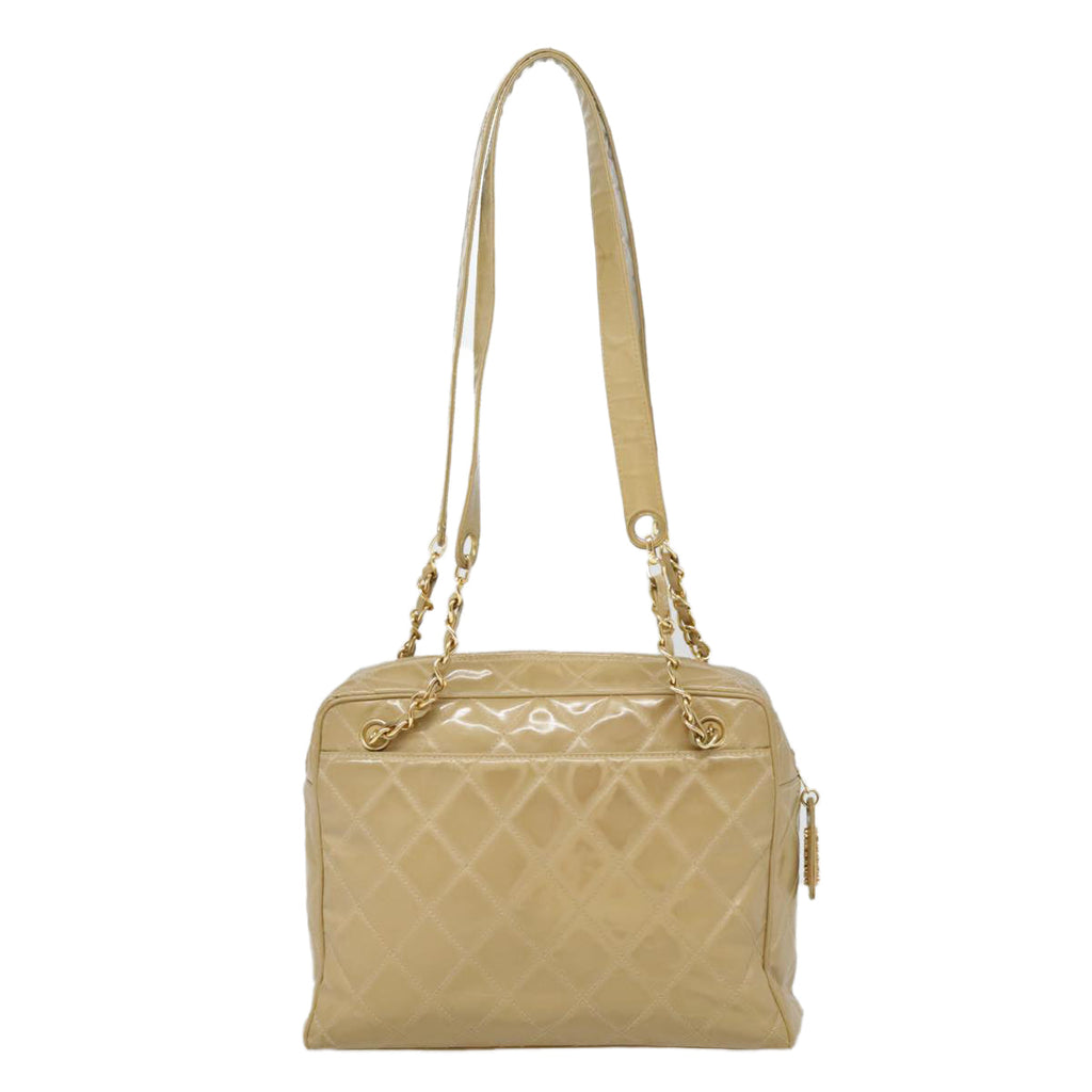 CHANEL Matelasse Chain Shoulder Bag Enamel Beige Silver CC 88244