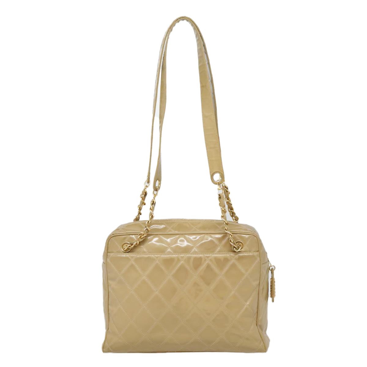CHANEL Matelasse Chain Shoulder Bag Enamel Beige Silver CC 88244