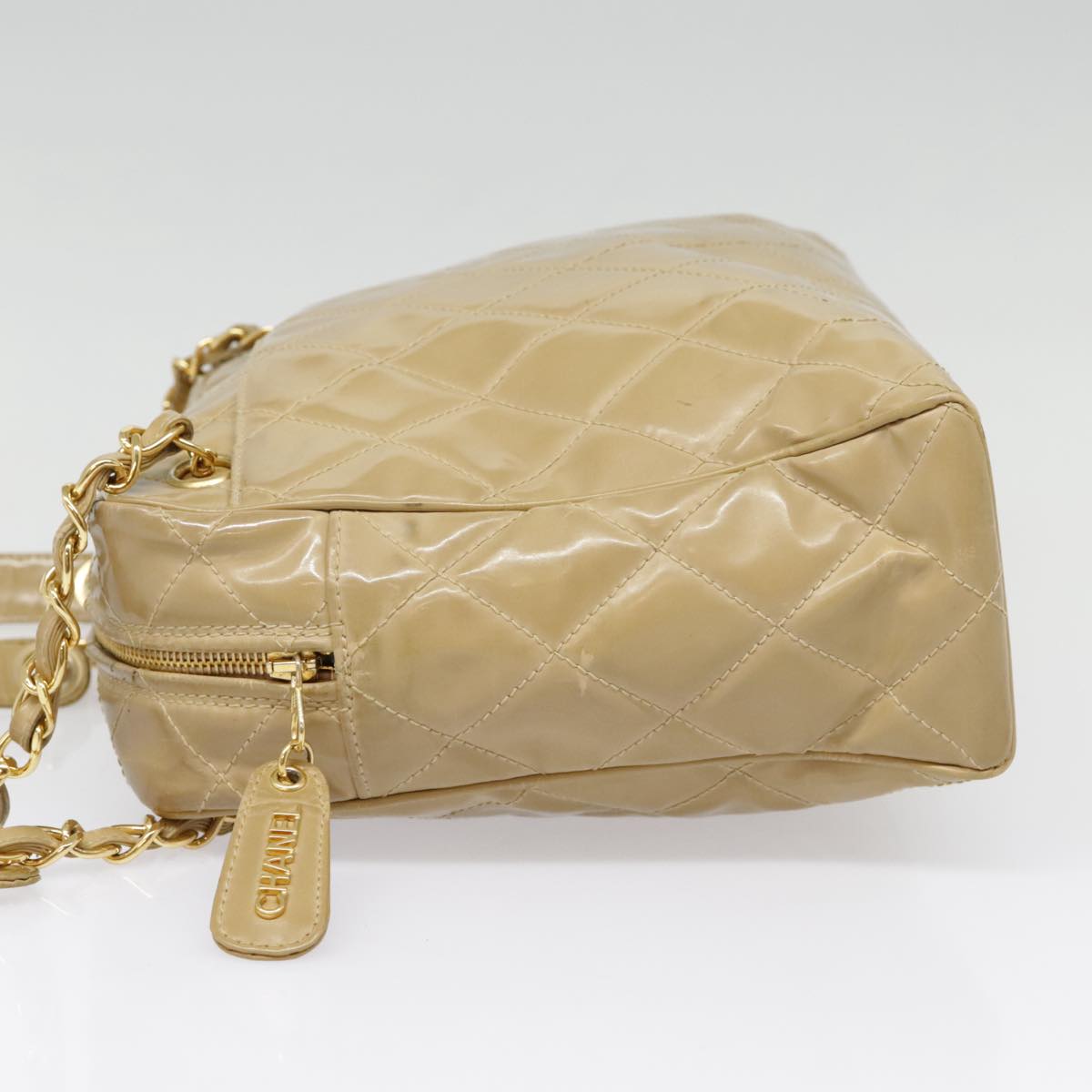 CHANEL Matelasse Chain Shoulder Bag Enamel Beige Silver CC 88244