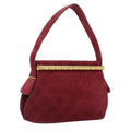 CHANEL Matelasse Hand Bag Suede Red Gold CC 88279