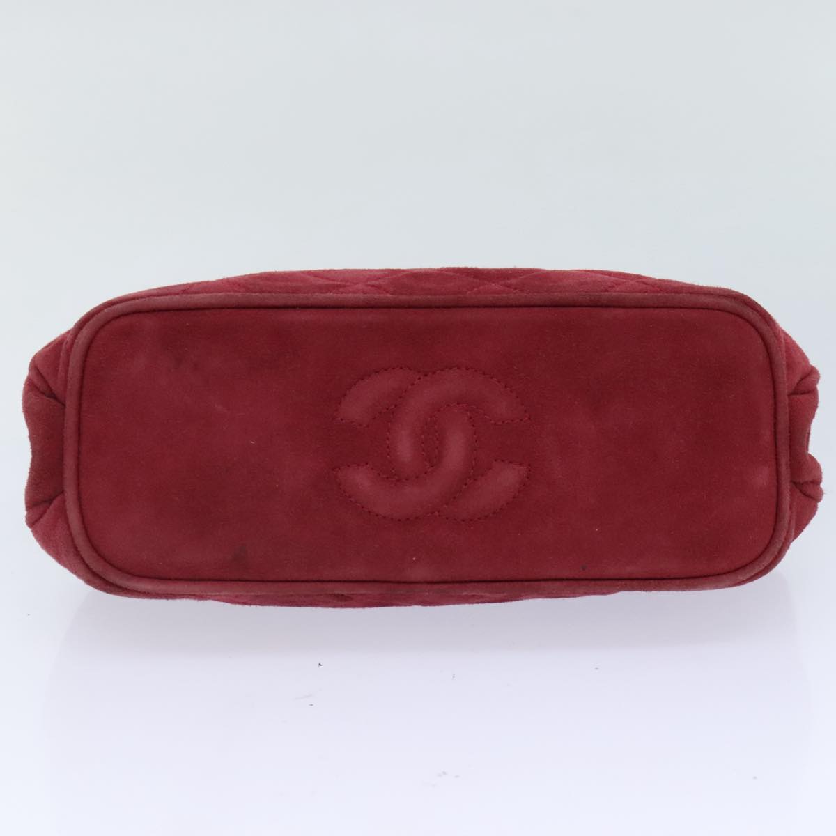 CHANEL Matelasse Hand Bag Suede Red Gold CC 88279