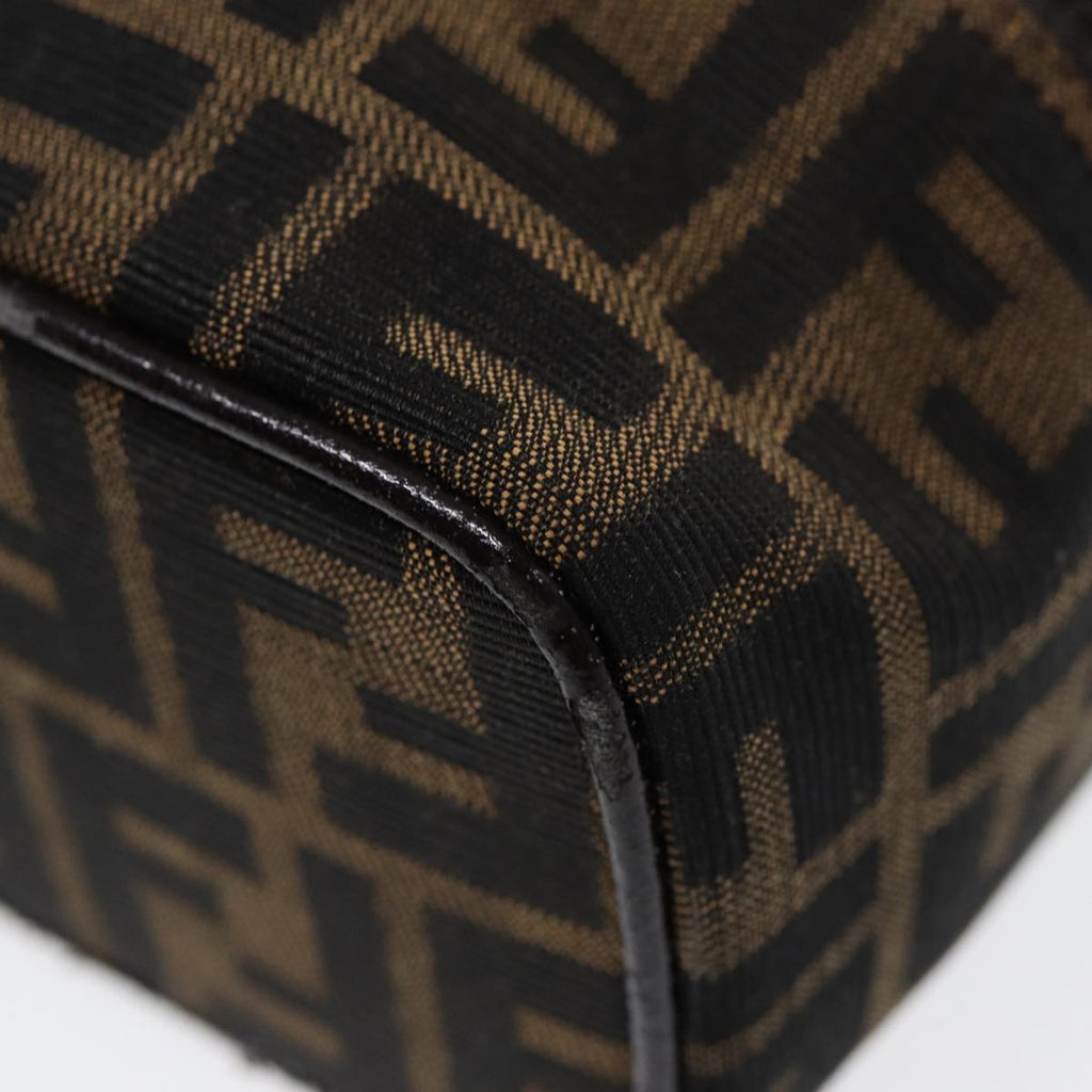 FENDI Zucca Canvas Vanity Hand Bag Brown Black Silver 88313