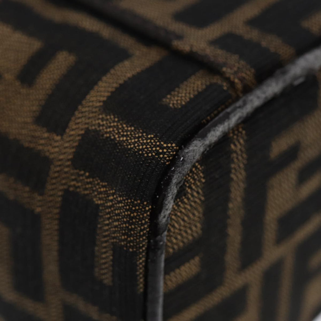FENDI Zucca Canvas Vanity Hand Bag Brown Black Silver 88313