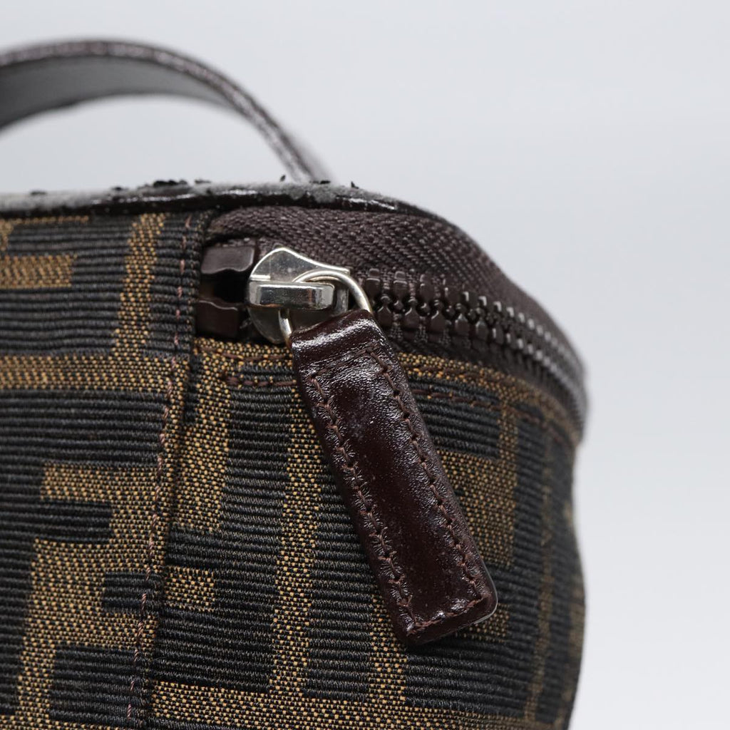 FENDI Zucca Canvas Vanity Hand Bag Brown Black Silver 88313