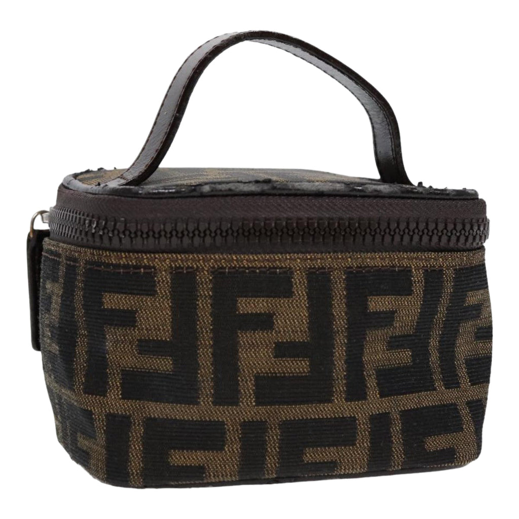 FENDI Zucca Canvas Vanity Hand Bag Brown Black Silver 88313
