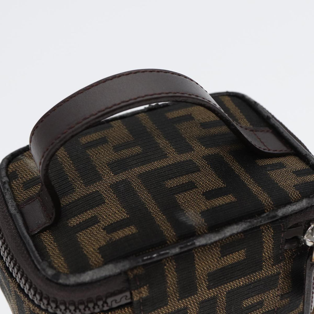 FENDI Zucca Canvas Vanity Hand Bag Brown Black Silver 88313