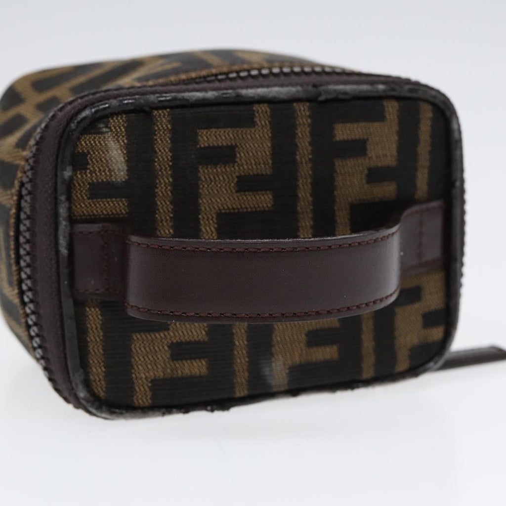 FENDI Zucca Canvas Vanity Hand Bag Brown Black Silver 88313