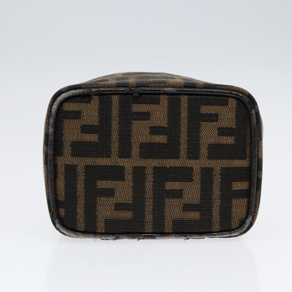 FENDI Zucca Canvas Vanity Hand Bag Brown Black Silver 88313