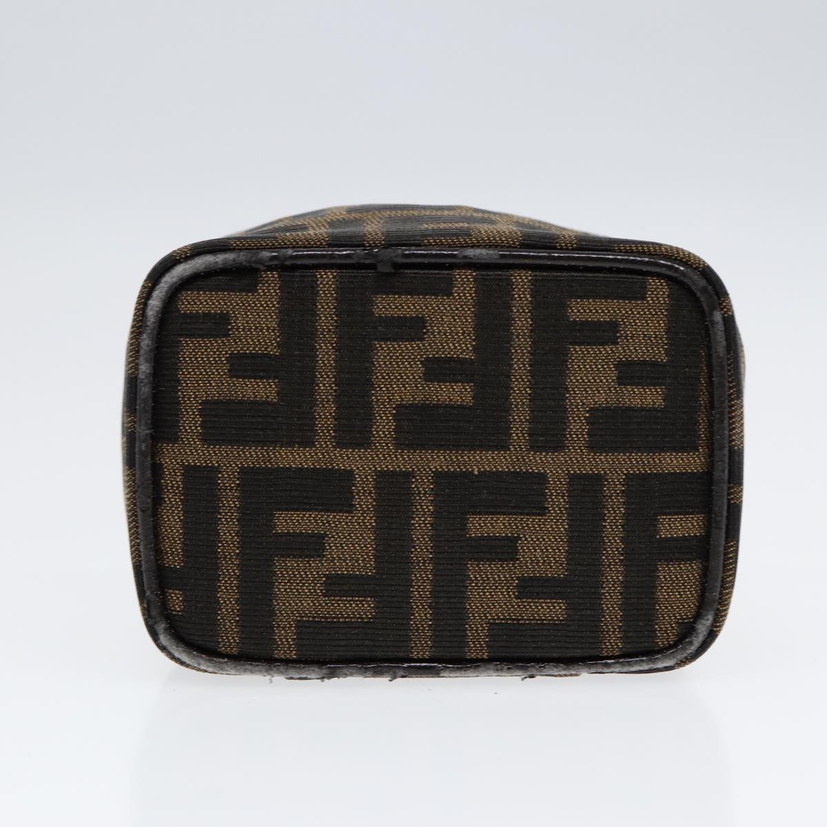 FENDI Zucca Canvas Vanity Hand Bag Brown Black Silver 88313