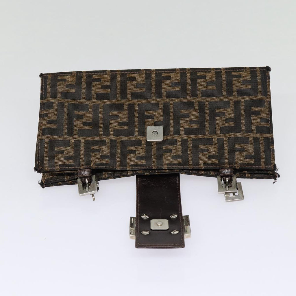FENDI Zucca Canvas Mamma Baguette Shoulder Bag Brown Black Silver 88343