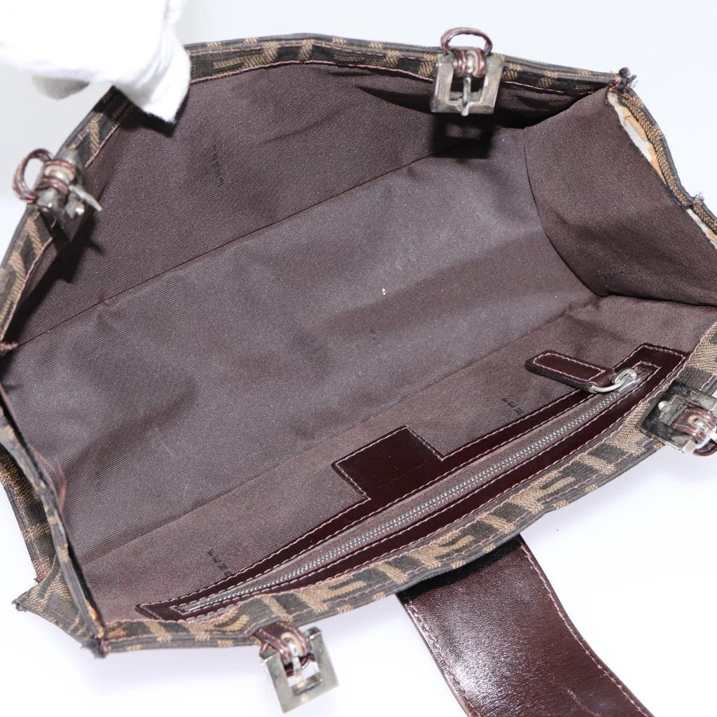 FENDI Zucca Canvas Mamma Baguette Shoulder Bag Brown Black Silver 88343