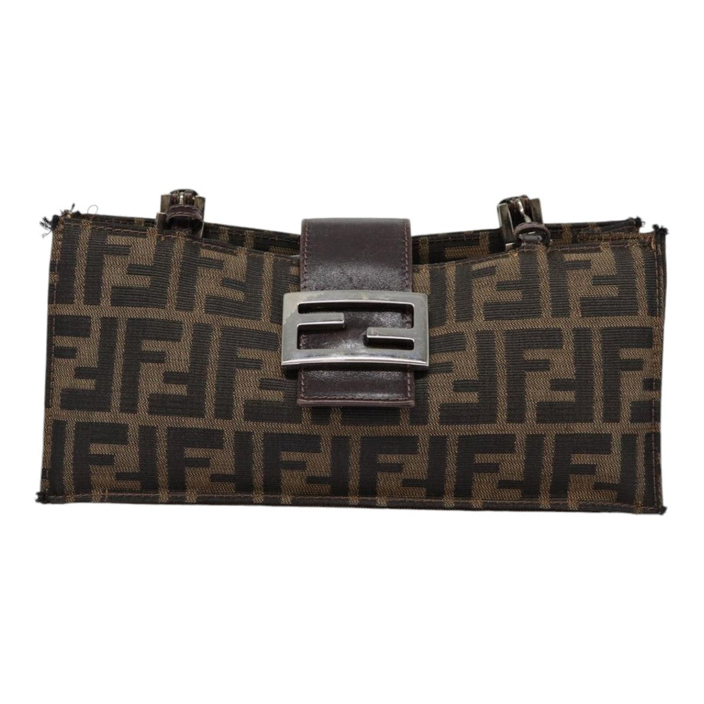 FENDI Zucca Canvas Mamma Baguette Shoulder Bag Brown Black Silver 88343