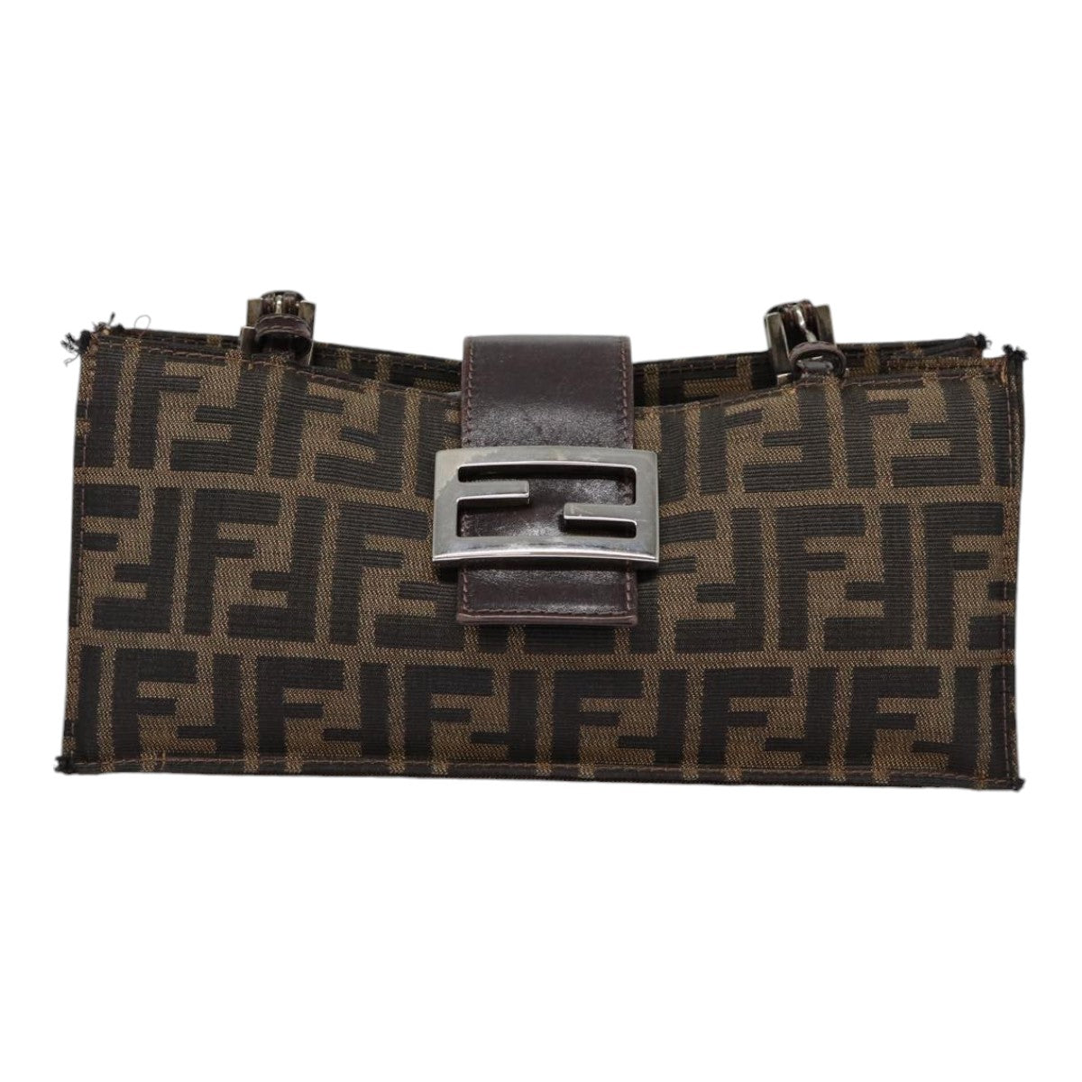 FENDI Zucca Canvas Mamma Baguette Shoulder Bag Brown Black Silver 88343